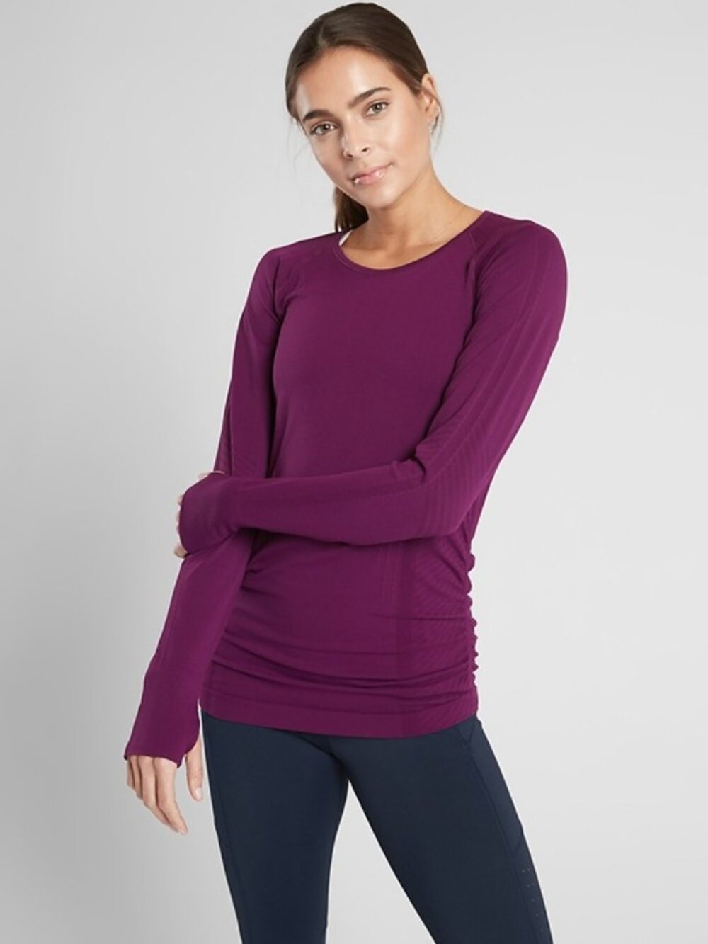 NWT Athleta Speedlight Long-Sleeve Seamless Top in Berry Purple